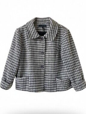 Harve Benard Petite Wool Blend Tweed Cropped Boxy Jacket Ivory & Olive Size PXL